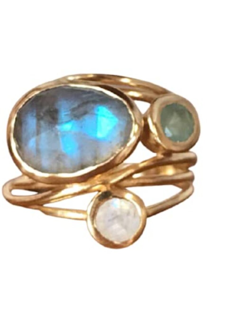 14K Yellow Gold Filled Moonstone Aqua Blue Shell Ring Wedding Jewelry Size 8